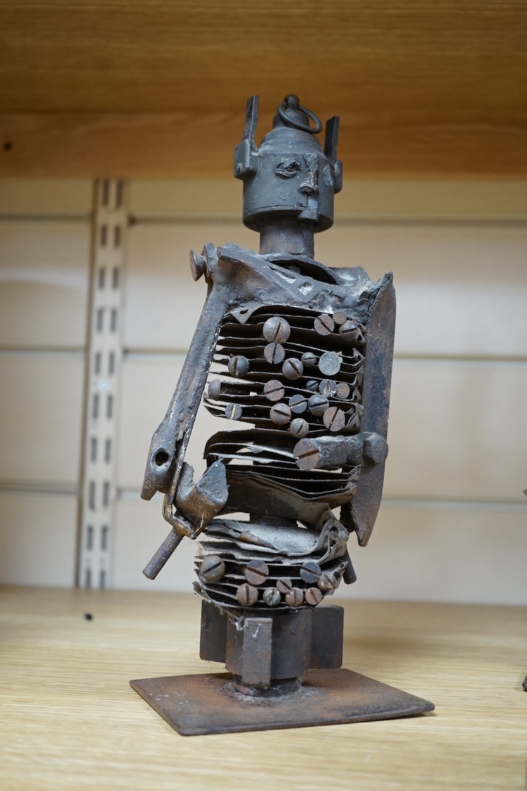 A group of mid century cast metal sculptures, 25cm. Condition - fair to good